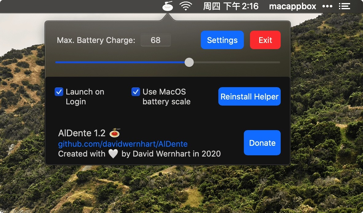 AlDente 1.2 mac电池最大充电限制插图 AlDente 1.2 mac电池最大充电限制