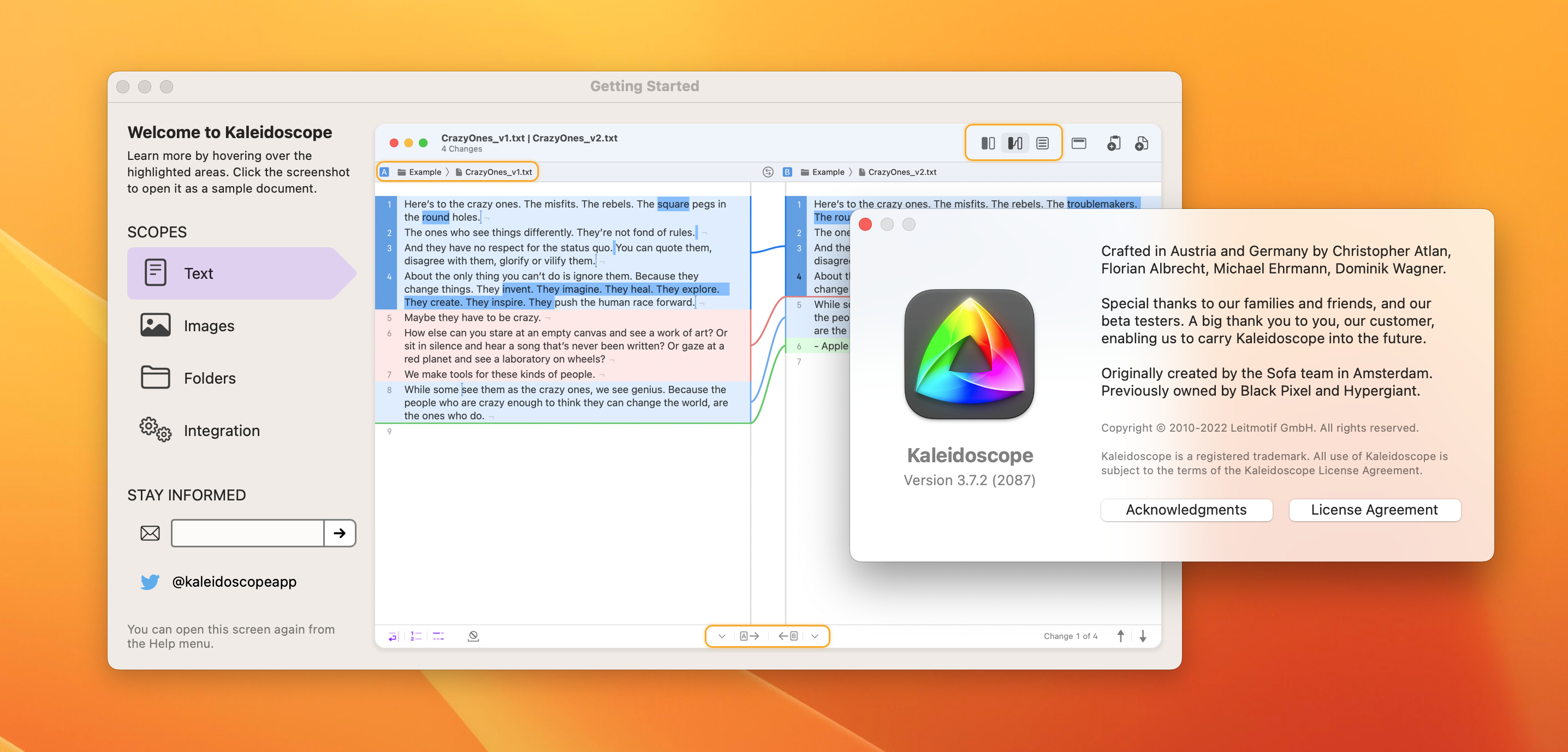 Kaleidoscope for Mac v3.8 激活版 图片和文本差异比较工具插图 Kaleidoscope for Mac v3.8 激活版 图片和文本差异比较工具