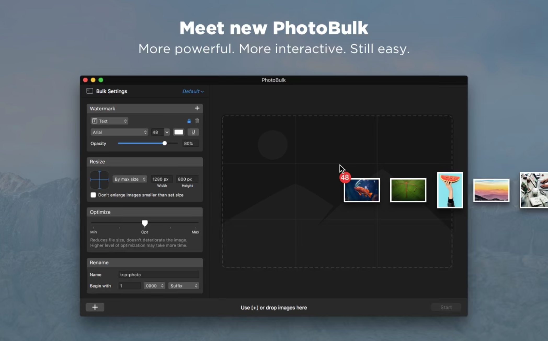 PhotoBulk for Mac v2.5激活版 图像批量添加水印工具插图1 PhotoBulk for Mac v2.5激活版 图像批量添加水印工具