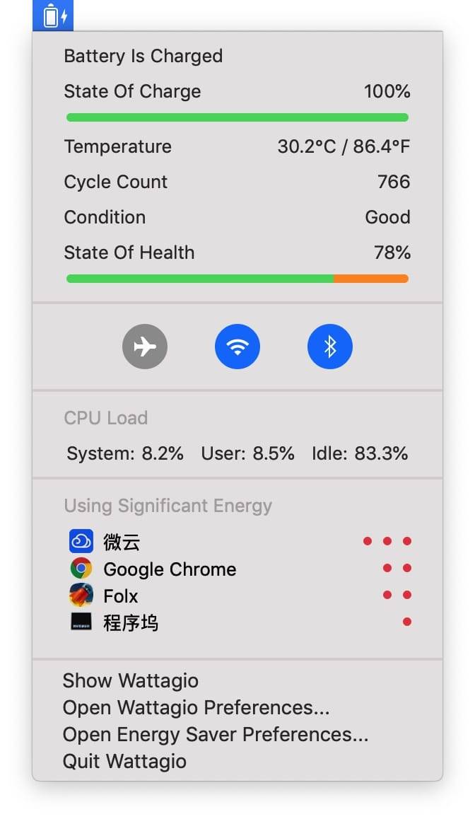 Wattagio 1.11.1 中文破解版 mac电池健康助手插图 Wattagio 1.11.1 中文破解版 mac电池健康助手